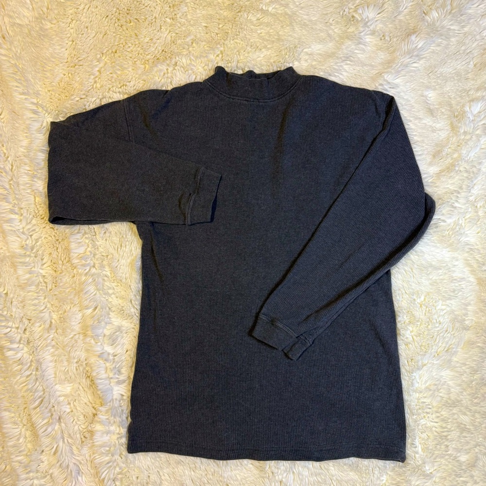 Mens Black Long Sleeve shallow turtle neck ribbed texture large slim fit gray